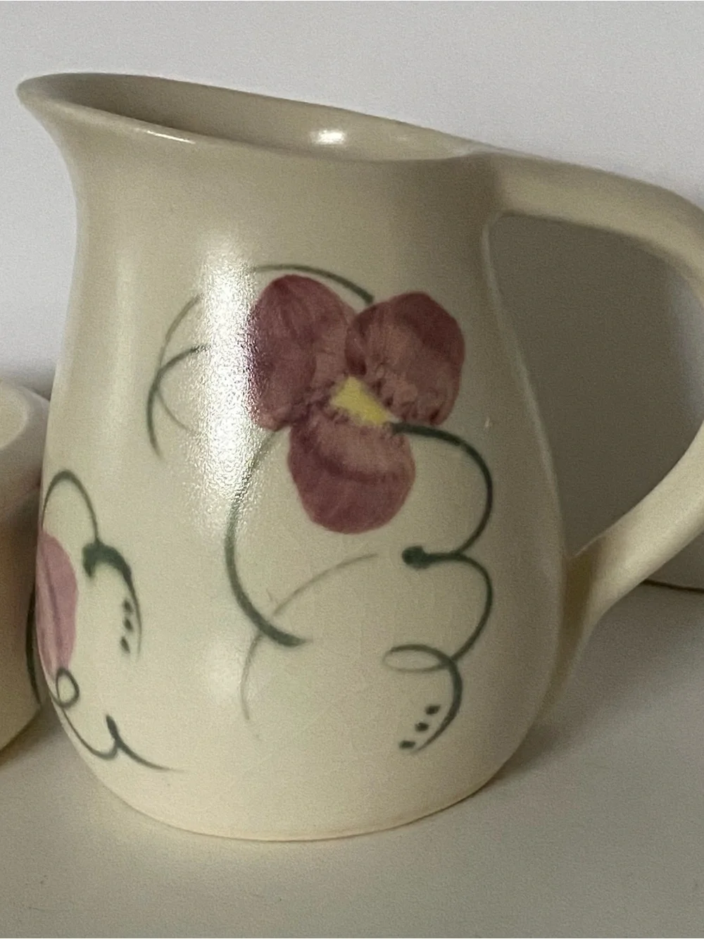 Creamer and Sugar Bowl Vintage Hand Thrown Pottery Hand Painted Signed floral